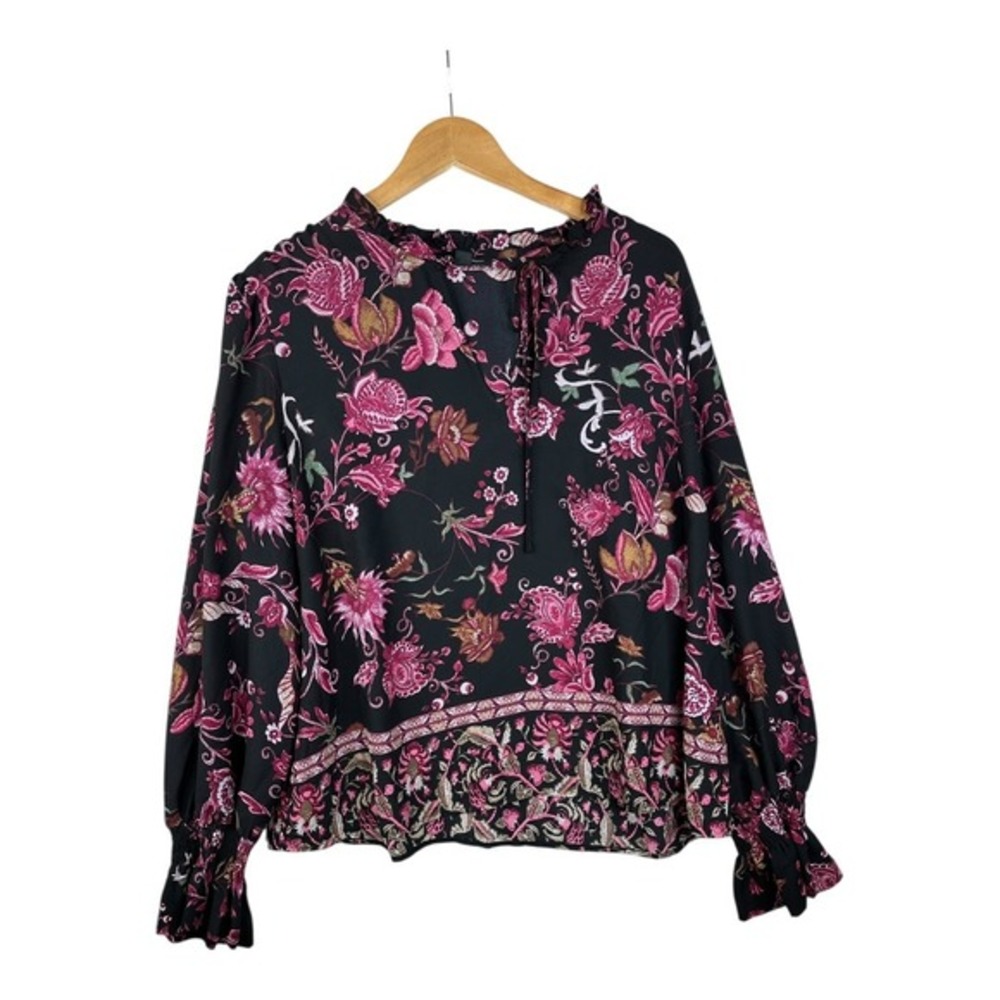 Inc International Concepts Floral Print Long Sleeve Blouse size XL Black/Pink